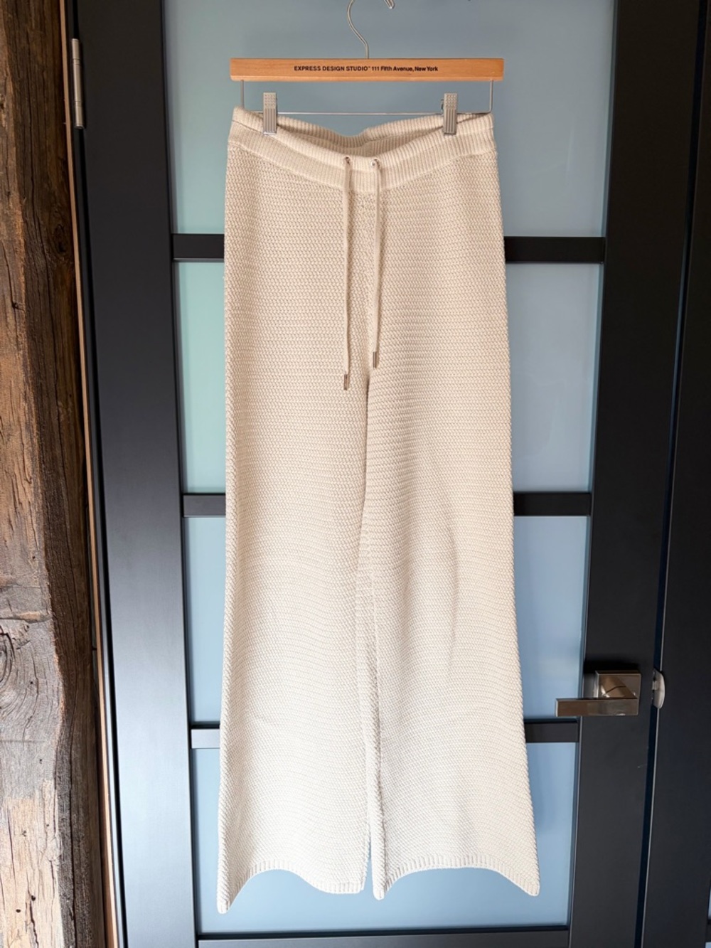 Splendid Cream Knit Wide-Leg Drawstring Pants Medium